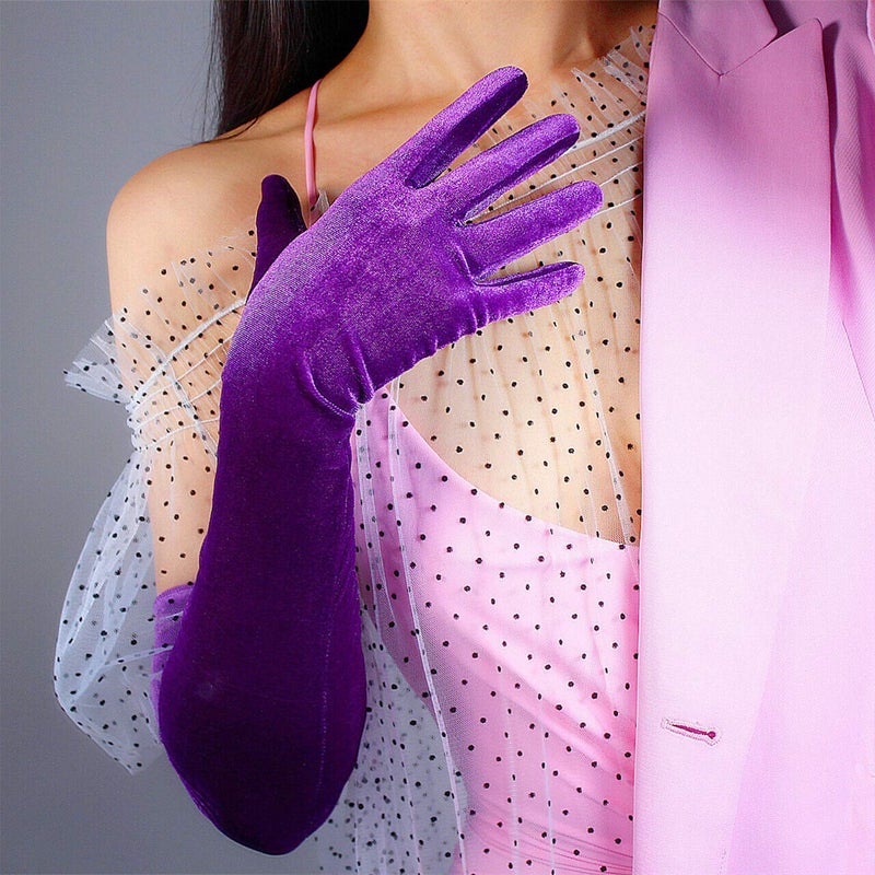 DooWay 23-inch Long Velvet Gloves Opera 60cm Long Stretchy Touchscreen Sensitive Purple Violet Lilac - Image 4